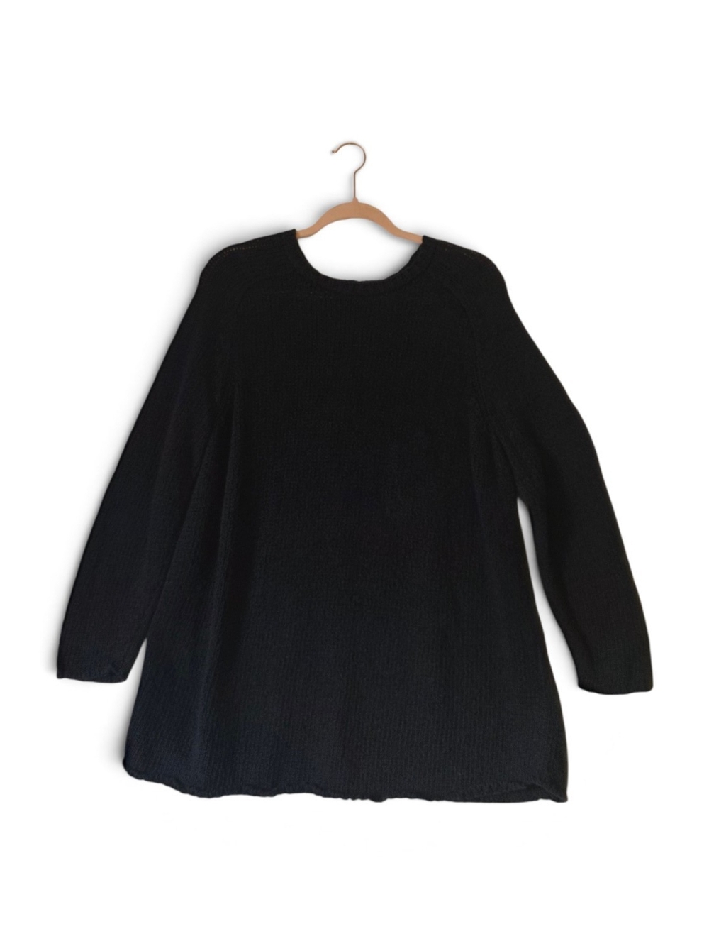 Eileen Fisher Black Organic Cotton Crew Neck Knit Long Sleeve Sweater Size Large